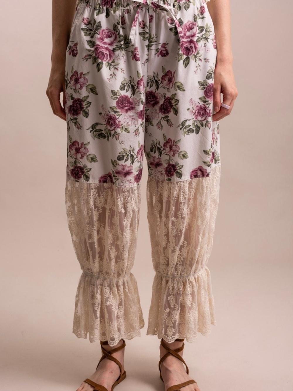 Bluevelvet Stretchy Waist Floral Print Semi Sheer Lace Bloomers Pants - Picture 6 of 8